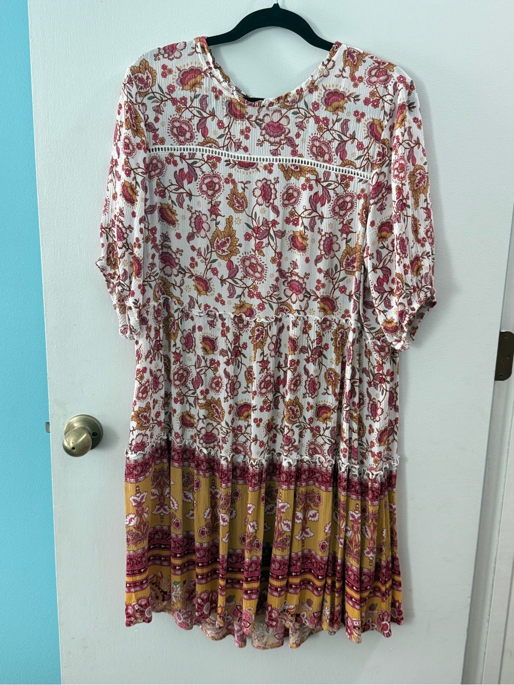 Knox Rose Floral Scoop-Neck Midi Dress in White, Pink & Mustard